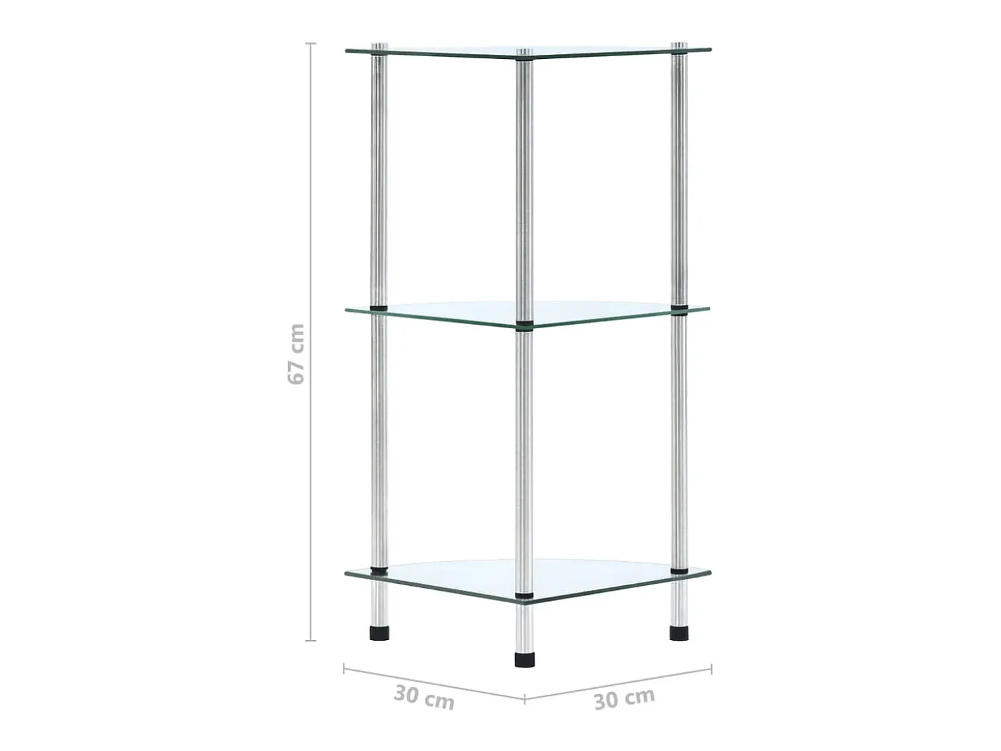 Estantería 3 niveles cristal templado transparente 30x30x67 cm