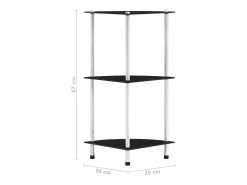 Estantería 3 niveles cristal templado negro 30x30x67 cm
