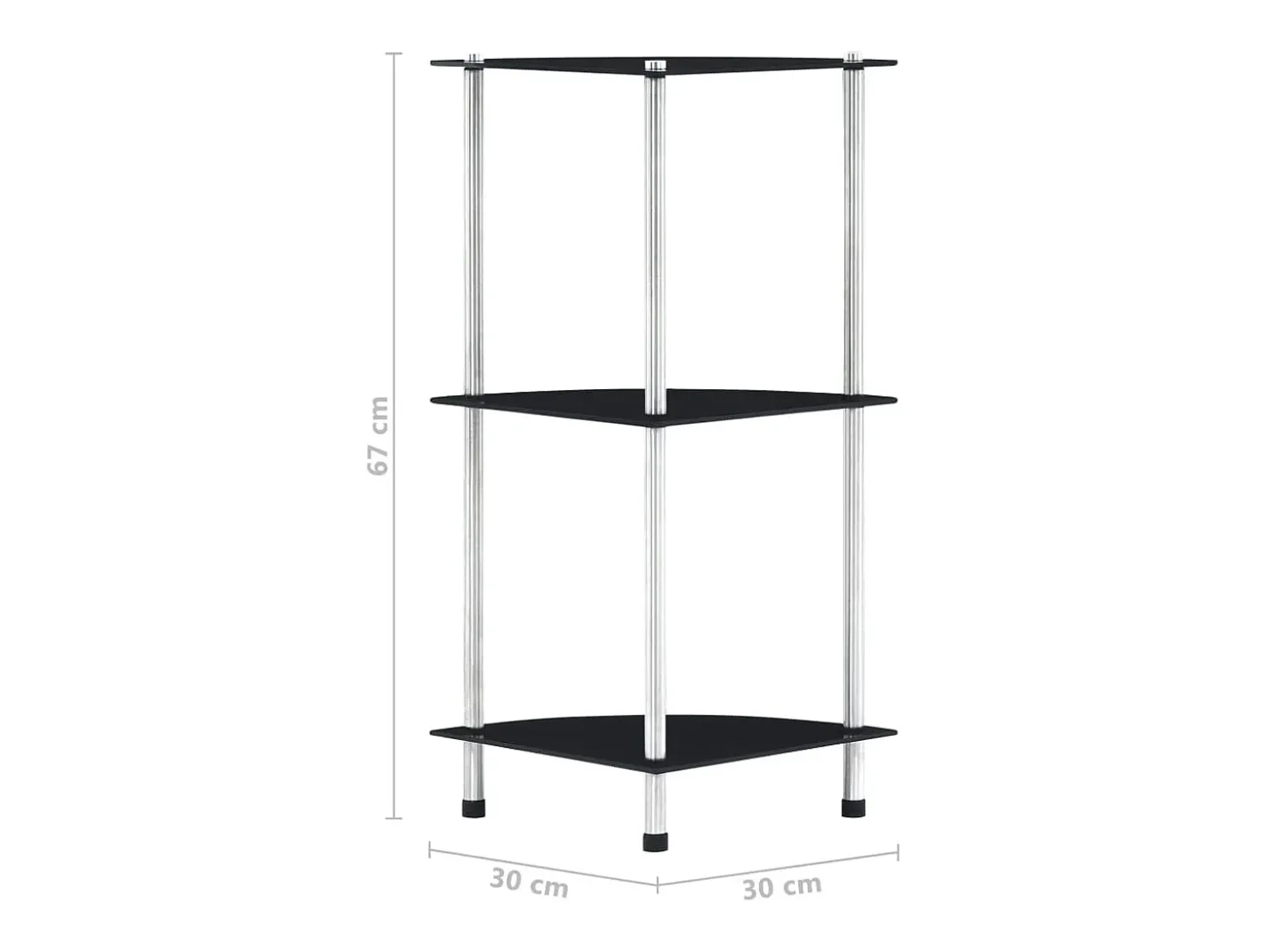 Estantería 3 niveles cristal templado negro 30x30x67 cm