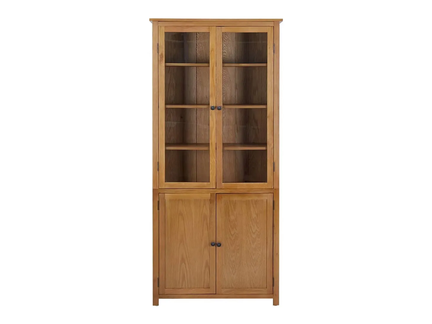 Estantería 4 puertas madera roble macizo y cristal 90x35x200cm