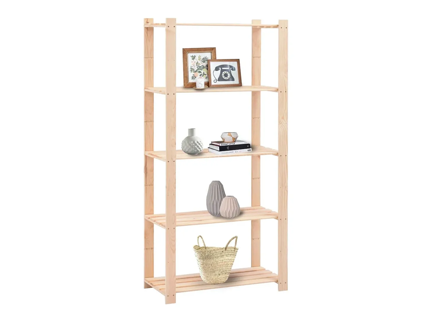 Estantería almacenaje 5 niveles madera pino maciza 250 kg ES758631