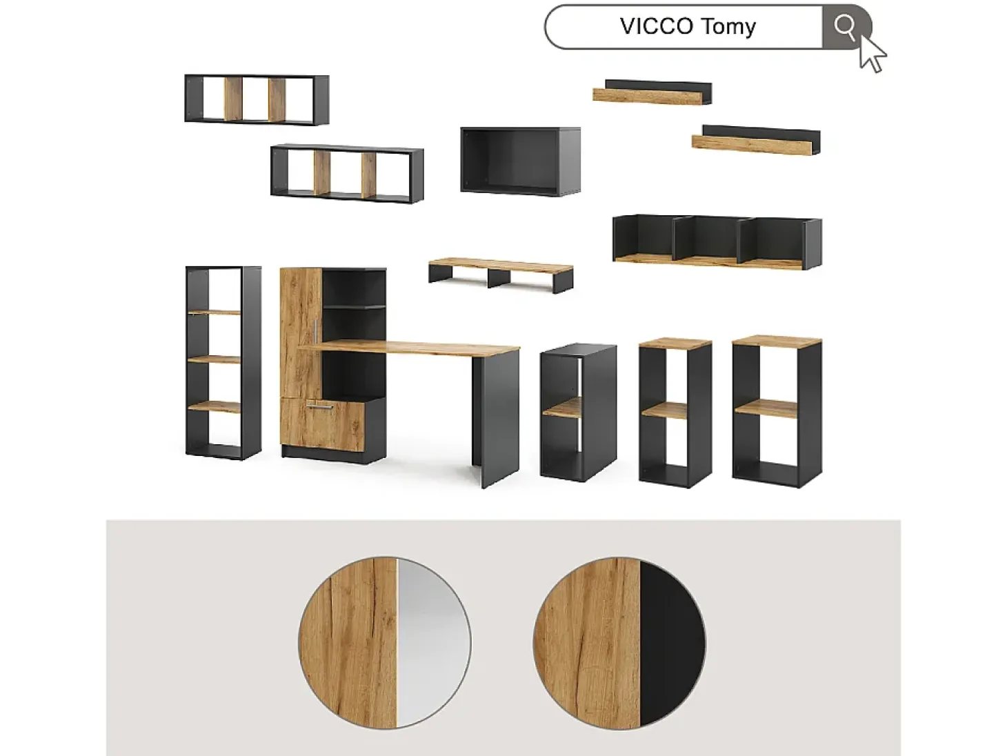 Estantería antracita/roble dorado 40x30x120 tomy