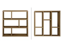 Estantería asimétrica de 3 niveles con 6 compartimentos efecto madera
