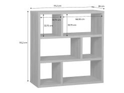Estantería asimétrica de 3 niveles con 6 compartimentos efecto madera