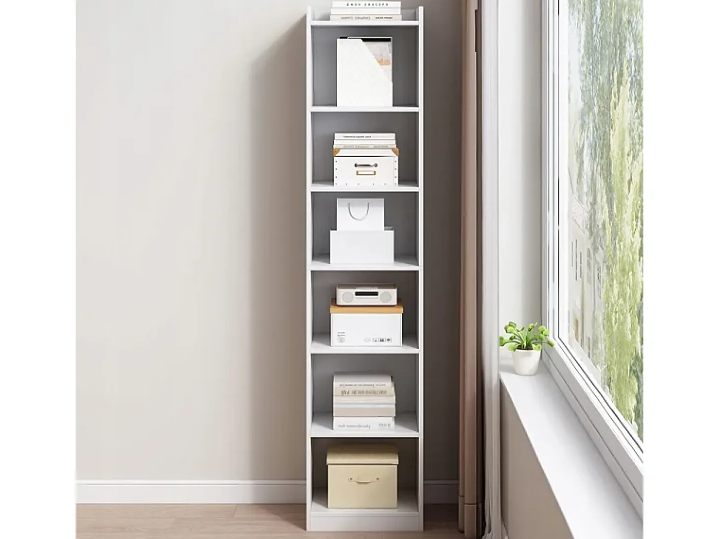 ESTANTERÍA BLANCA DE PIE PARA LIBROS ESTANTES ALTOS ESCANDINAVOS COLUMNA ARMARIO LOFT