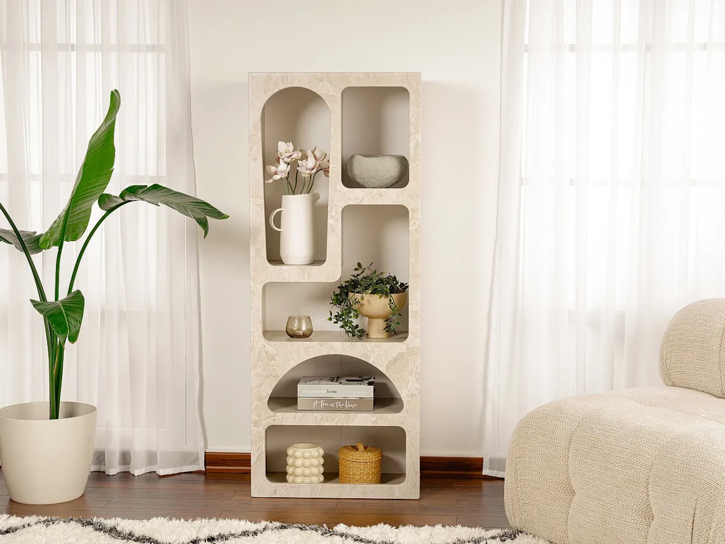 Estantería con 5 huecos - Efecto mármol beige - LUELA