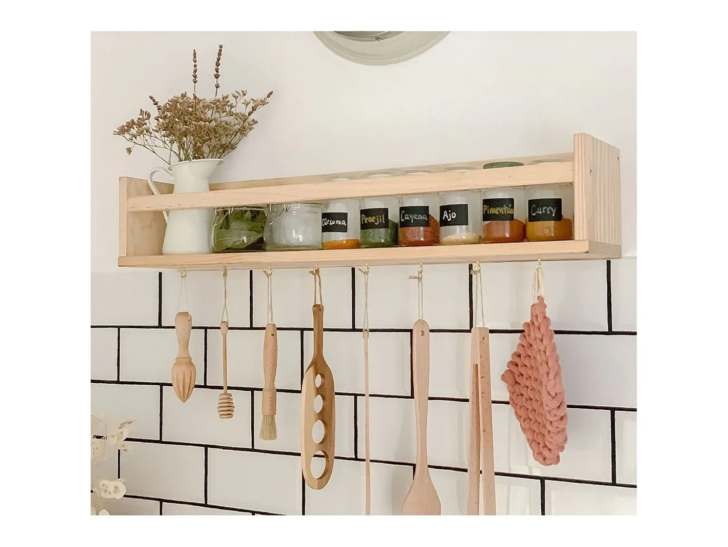 Estantería con barra central de pino Kit Line 60 cm