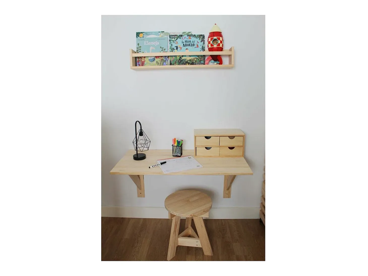 Estantería con barra central de pino Kit Line 60 cm