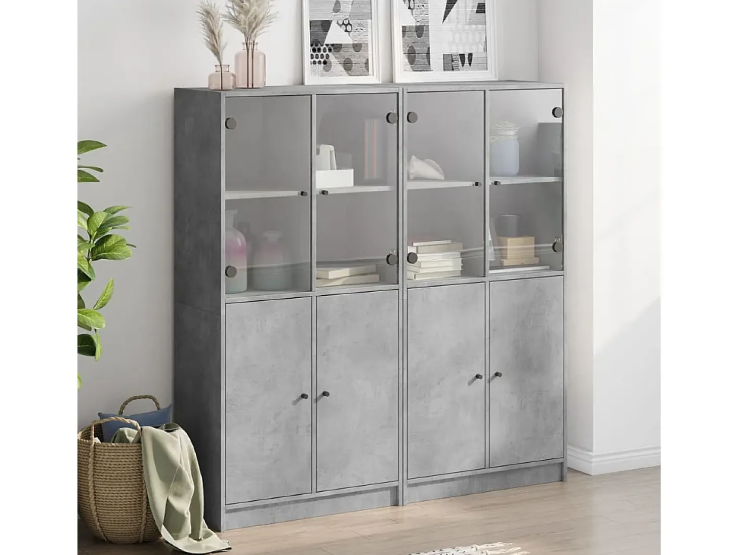 Estantería con puertas madera de ingeniería gris 136x37x142 cm ES198796