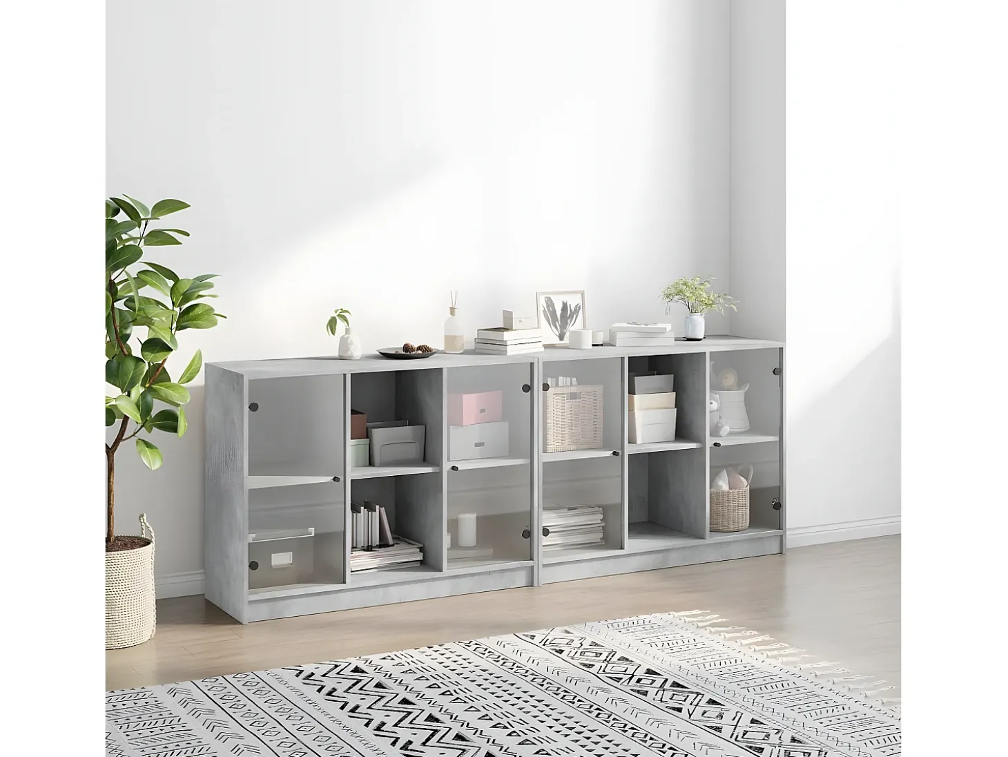 Estantería con puertas madera de ingeniería gris 204x37x75 cm