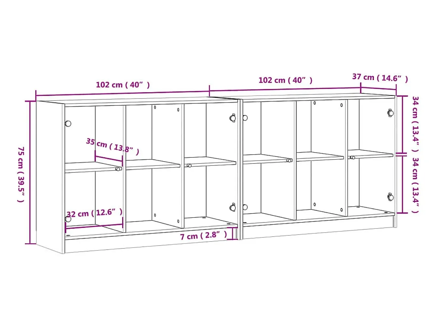 Estantería con puertas madera roble ahumado 204x37x75 cm