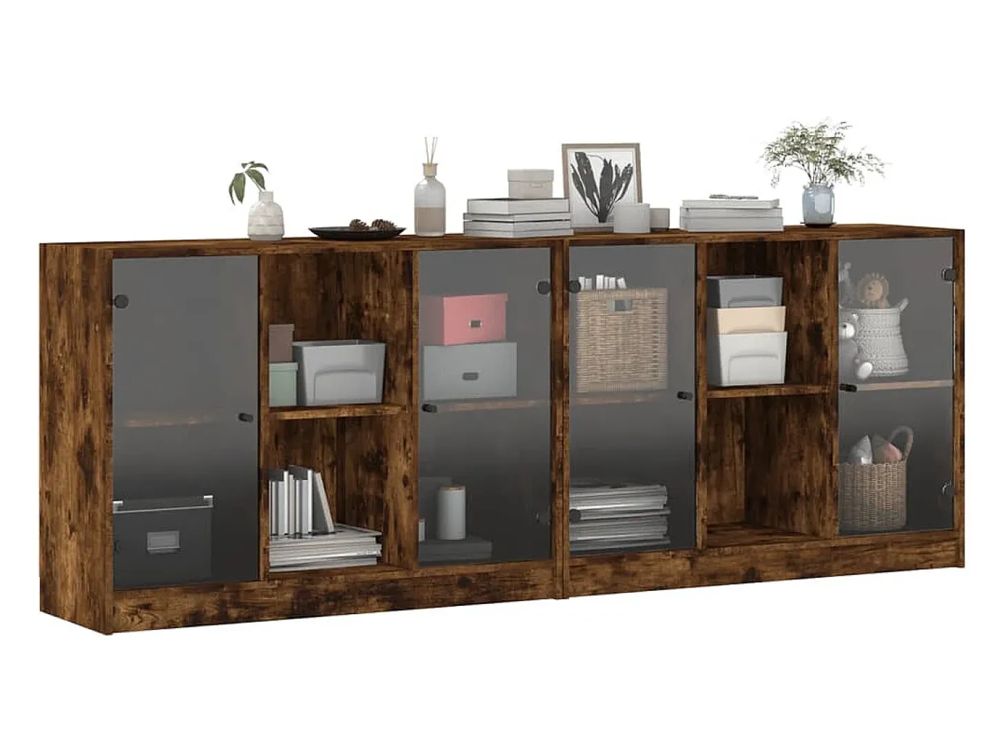 Estantería con puertas madera roble ahumado 204x37x75 cm