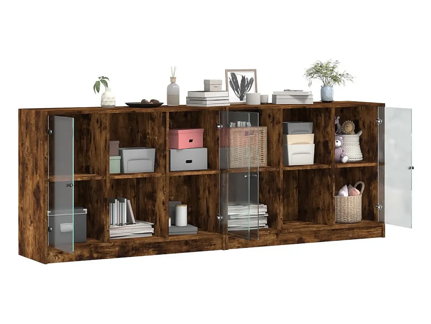 Estantería con puertas madera roble ahumado 204x37x75 cm