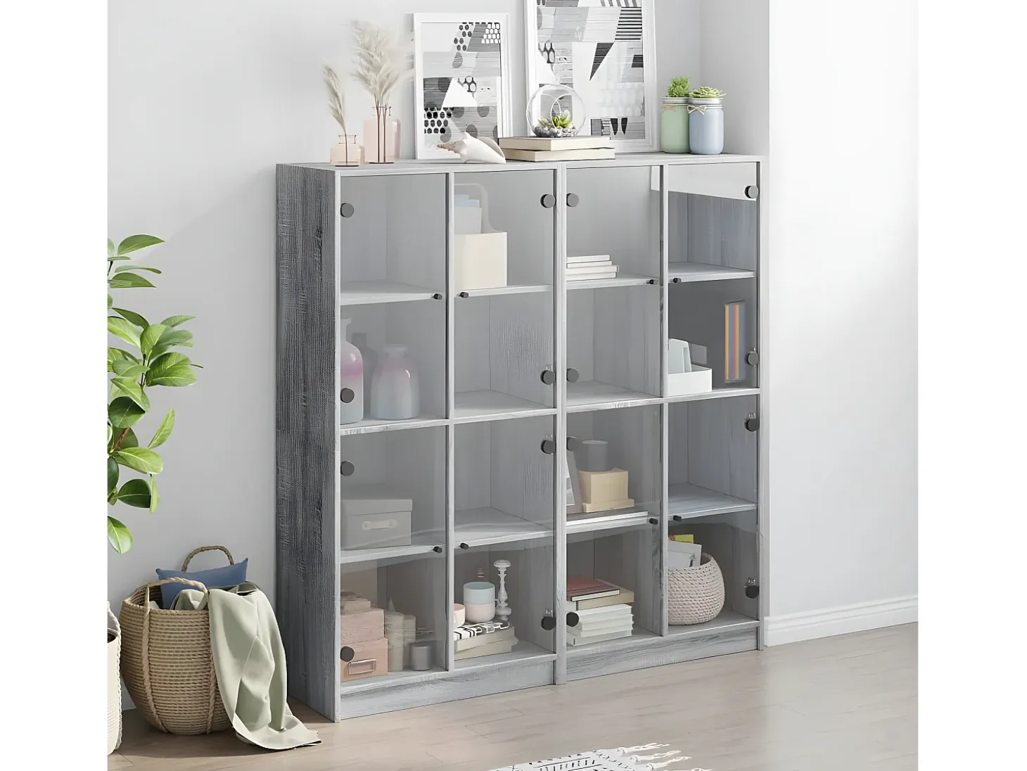 Estantería con puertas madera gris Sonoma 136x37x142 cm