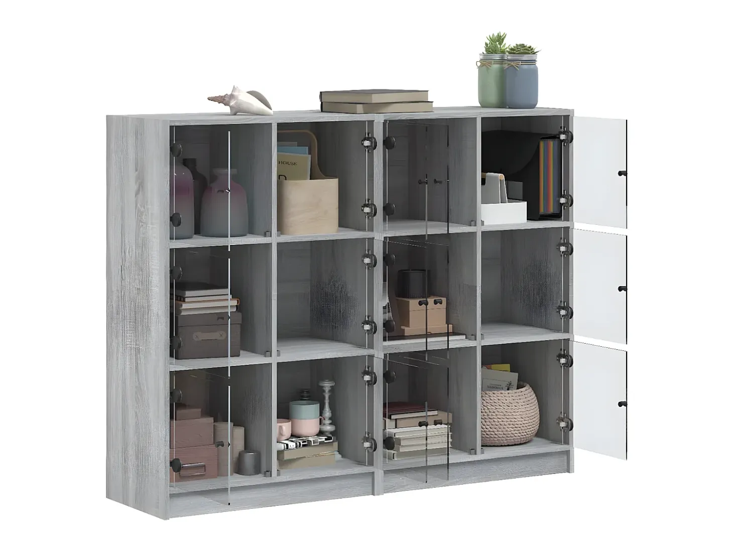 Estantería con puertas madera gris Sonoma 136x37x109 cm