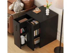 Estantería con ruedas - Mueble lateral móvil - Cajones laterales deslizantes - Lados izquierdo y derecho intercambiables - Negro
