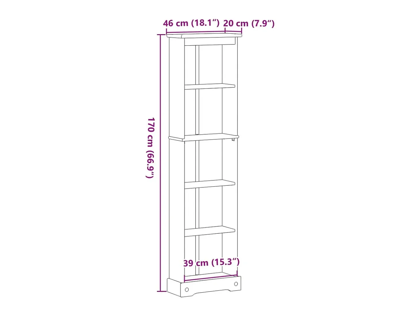 Estantería Corona madera maciza de pino 46x20x170 cm