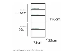 Estantería-2 cuatro estantes acabado roble cambrian, 196.5 cm(alto)75.5 cm(ancho)33 cm(fo