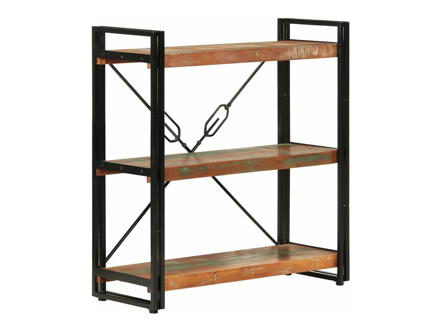 Estantería de 3 alturas hierro y madera reciclada 77x30x80cm