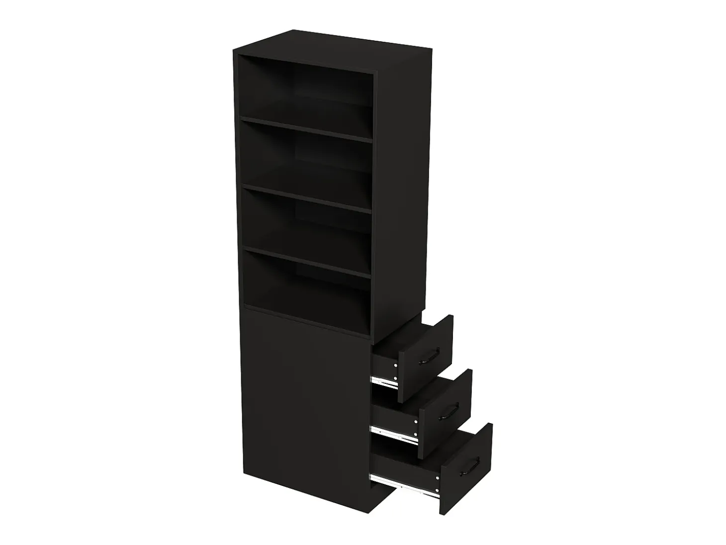 Estantería de 180 cm de alto - con 3 cajones laterales - Estantes ajustables - Reversible izquierdo/derecho - Negro