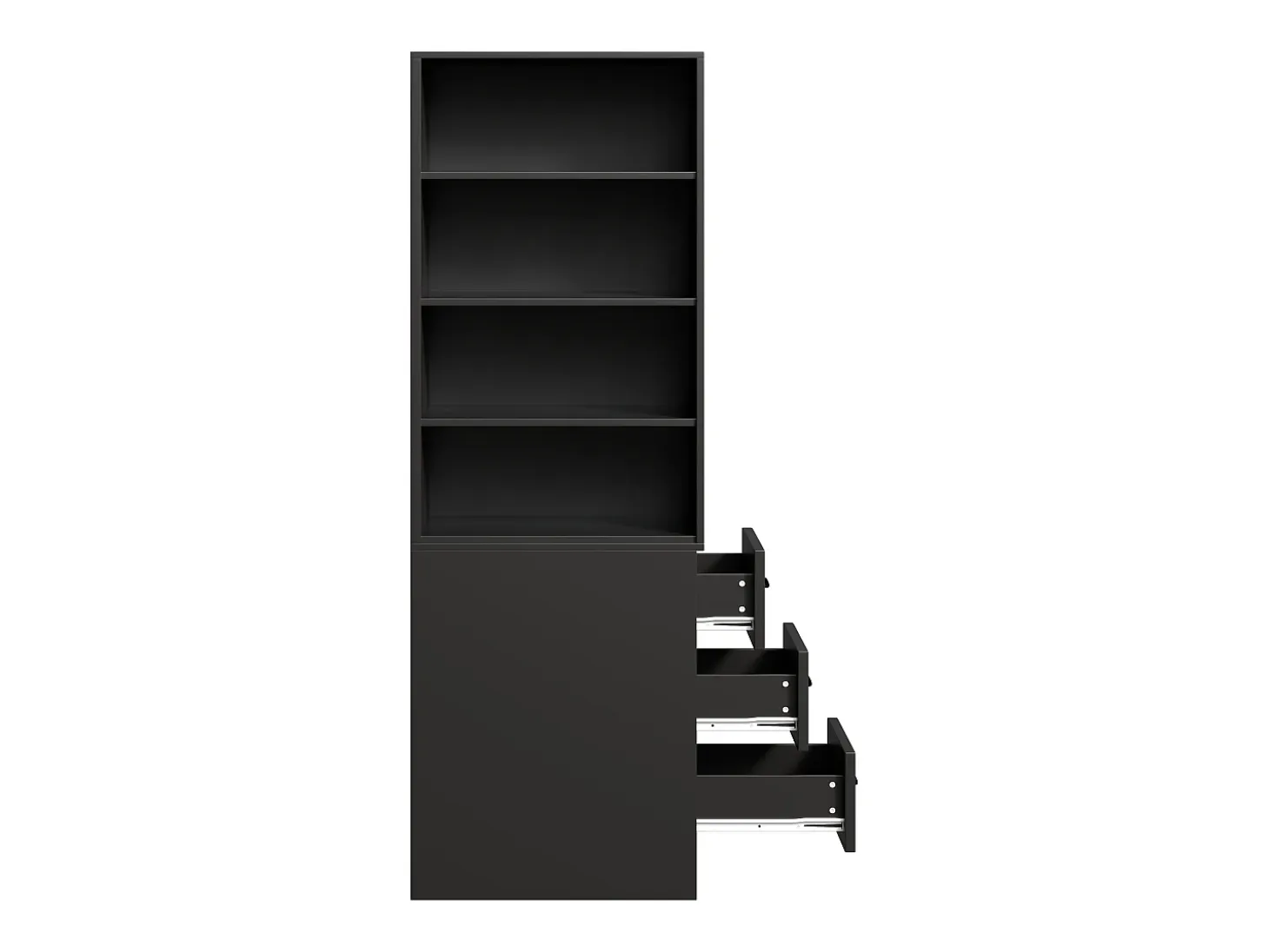 Estantería de 180 cm de alto - con 3 cajones laterales - Estantes ajustables - Reversible izquierdo/derecho - Negro