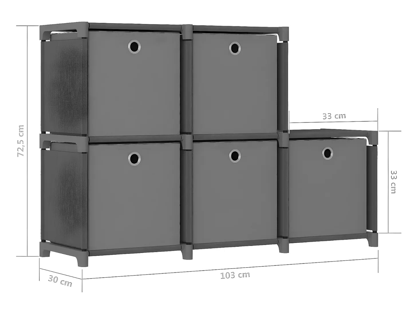 Estantería de 5 cubos con cajas tela gris 103x30x72,5 cm