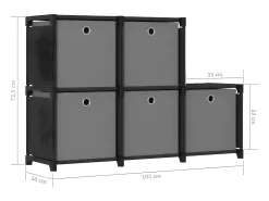 Estantería de 5 cubos con cajas tela negra 103x30x72,5 cm