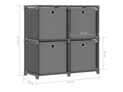 Estantería de 4 cubos con cajas de tela gris 69x30x72,5 cm