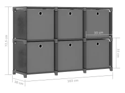 Estantería de 6 cubos con cajas tela gris 103x30x72,5 cm