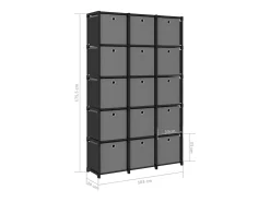 Estantería de 15 cubos con cajas tela negra 103x30x175,5 cm