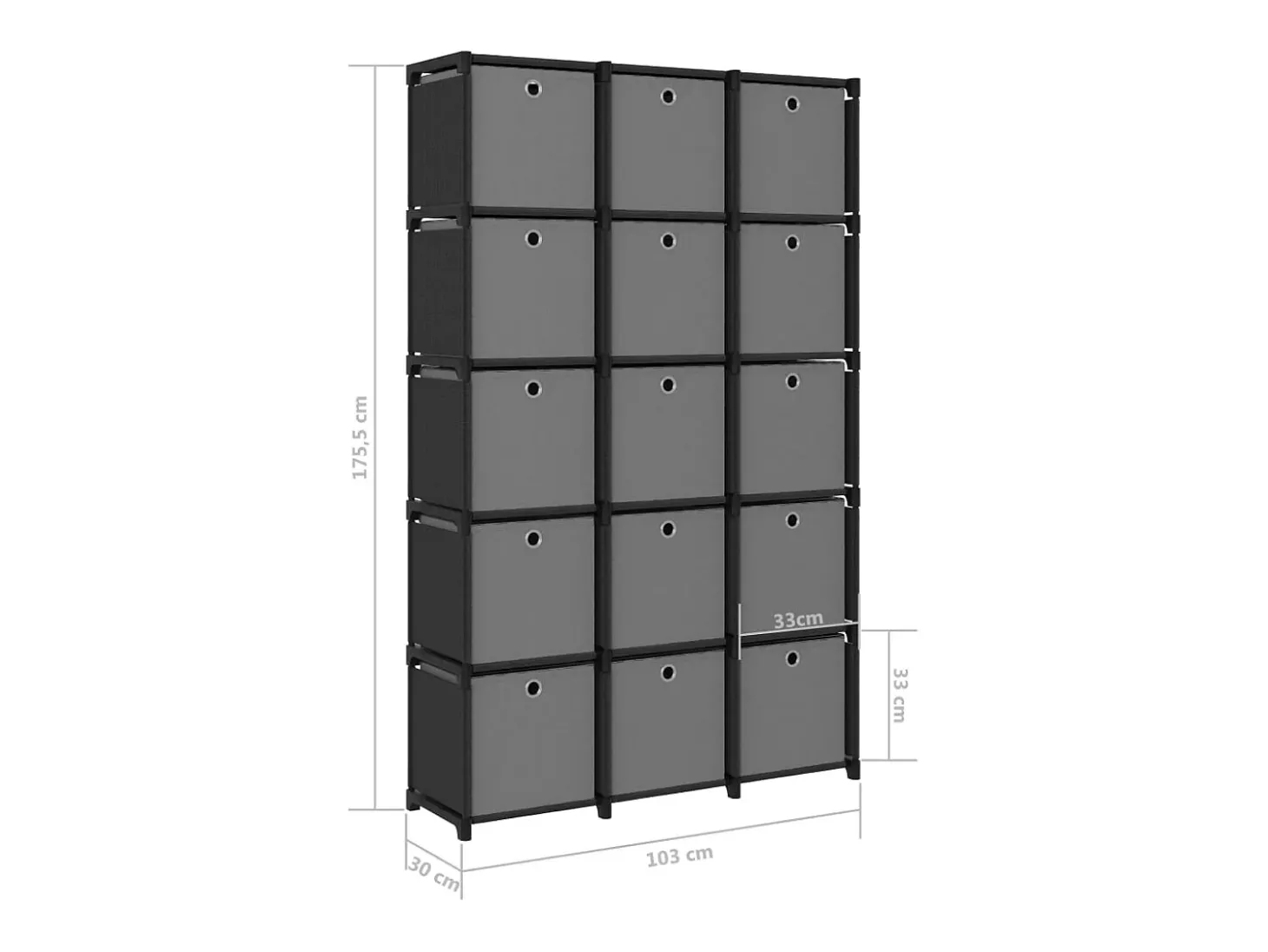 Estantería de 15 cubos con cajas tela negra 103x30x175,5 cm
