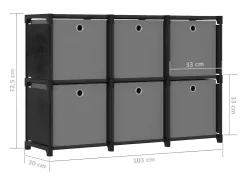 Estantería de 6 cubos con cajas tela negra 103x30x72,5 cm