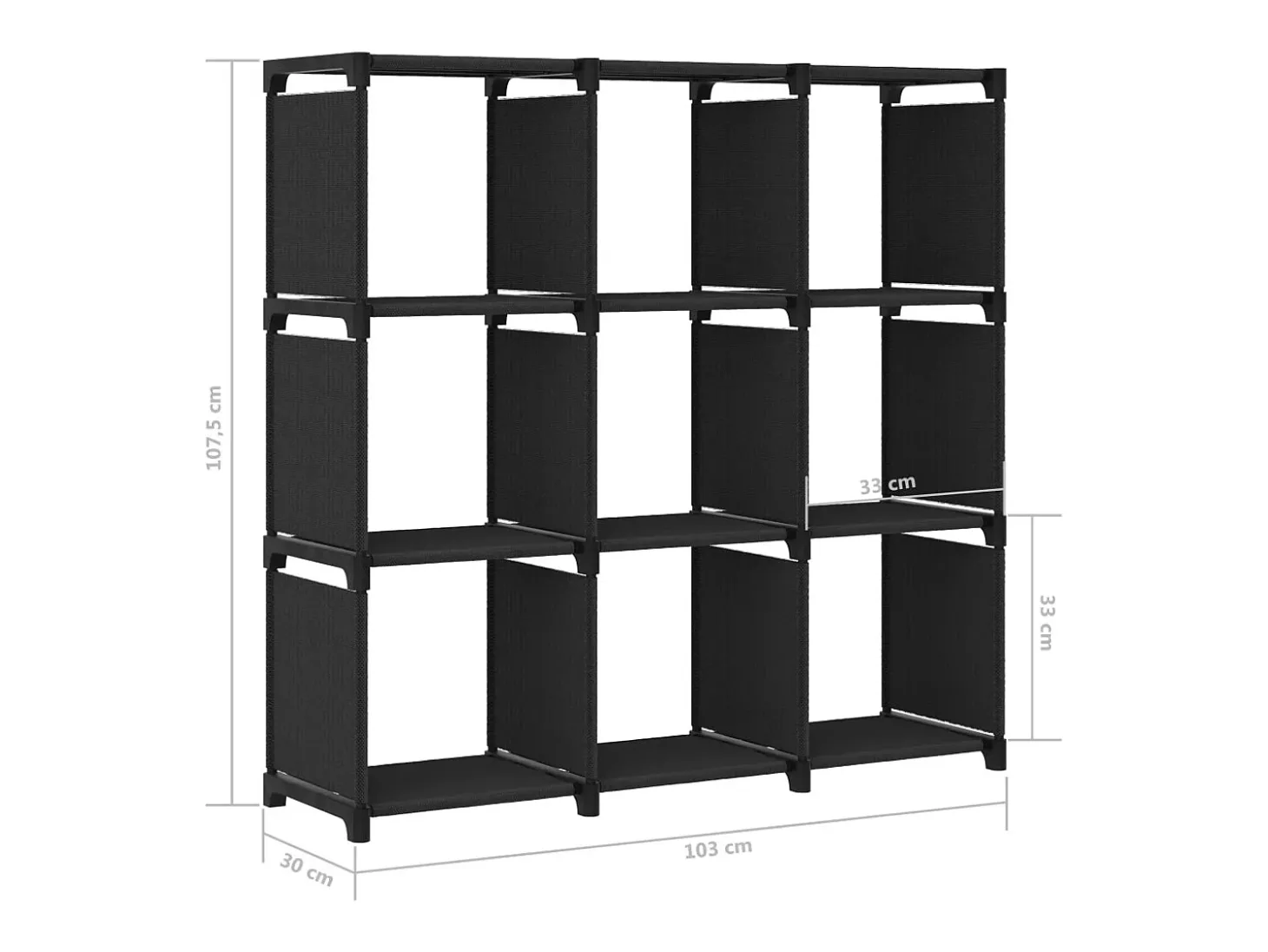 Estantería de 9 cubos de tela negra 103x30x107,5 cm