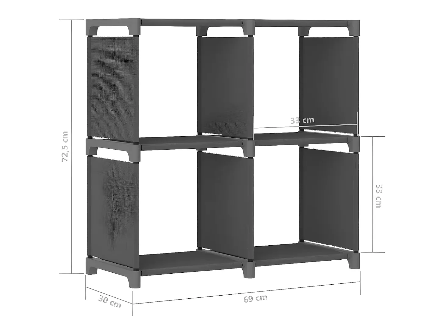 Estantería de 4 cubos de tela gris 69x30x72,5 cm