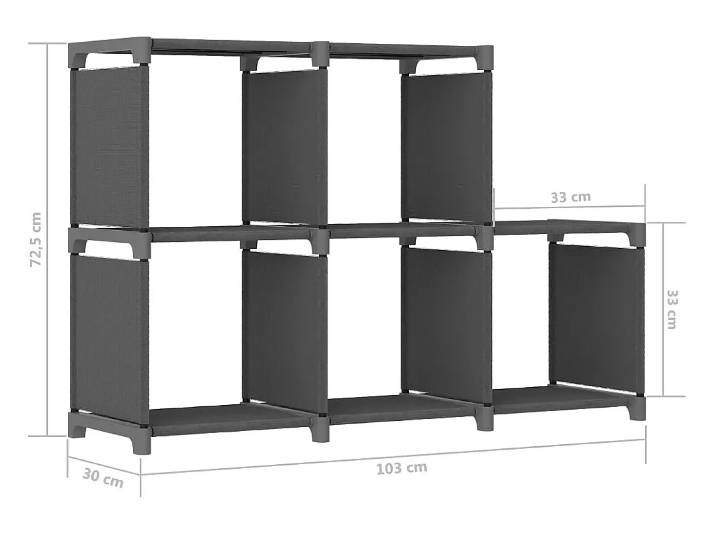 Estantería de 5 cubos de tela gris 103x30x72,5 cm