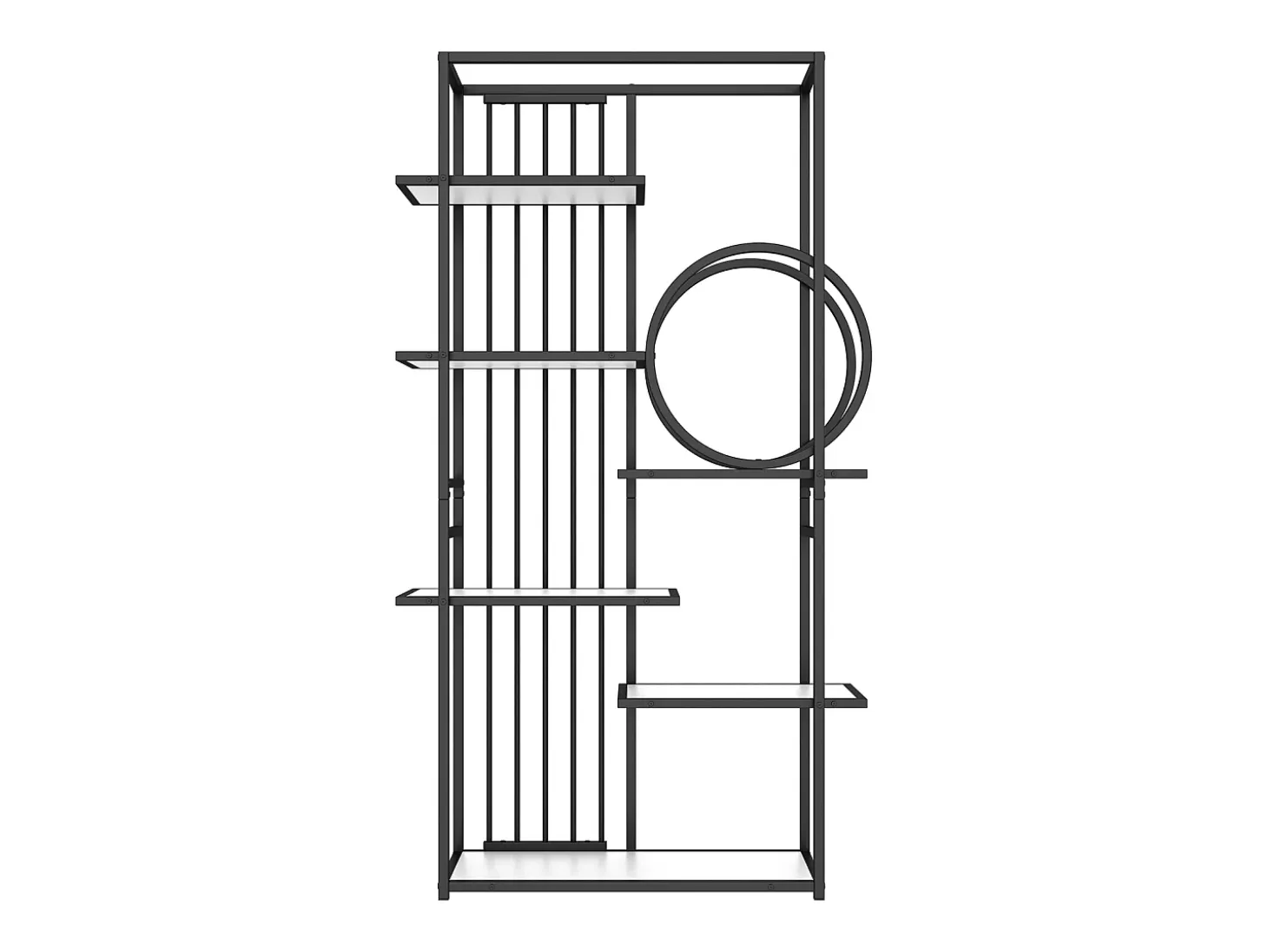 Estantería de 6 niveles - estructura geométrica, diseño circular - 80 x 30 x 180 cm - blanco y negro