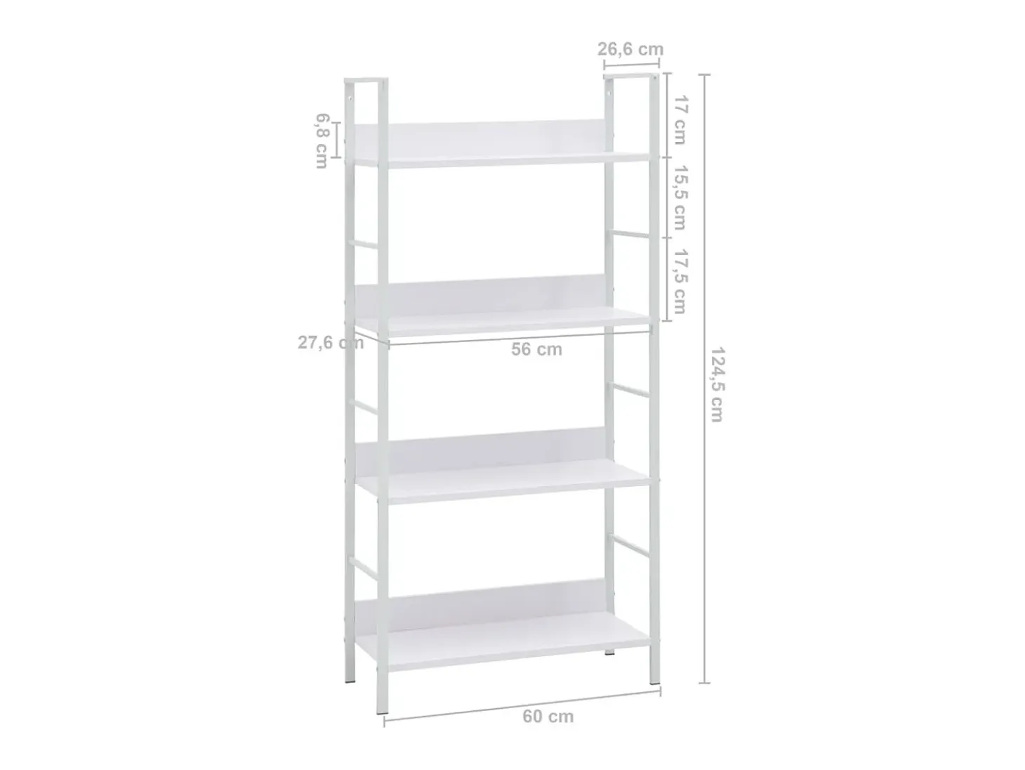 Estantería de 4 niveles aglomerado blanco 60x27,6x124,5 cm