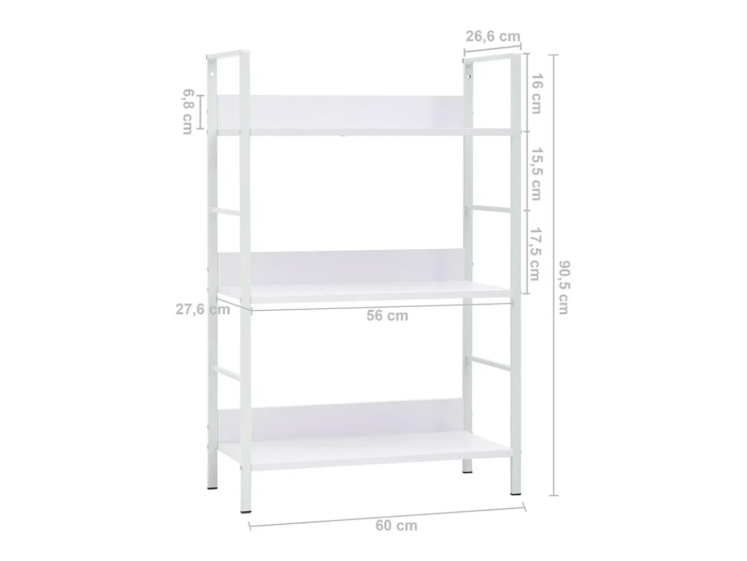 Estantería de 3 niveles aglomerado blanco 60x27,6x90,5 cm