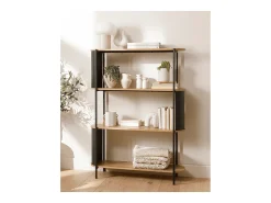 Estantería de 4 niveles con acabado de madera y laterales de metal negro H133,5 cm - EKLO