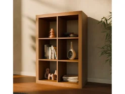 Estantería de 2 niveles con 6 compartimentos efecto madera miel