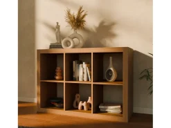 Estantería de 2 niveles con 6 compartimentos efecto madera miel