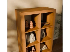 Estantería de 2 niveles con 6 compartimentos efecto madera miel