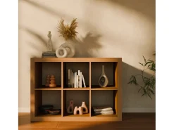 Estantería de 2 niveles con 6 compartimentos efecto madera miel