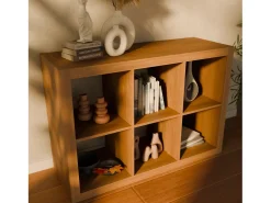 Estantería de 2 niveles con 6 compartimentos efecto madera miel