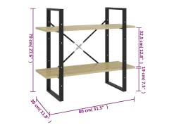 Estantería de 2 niveles contrachapada roble Sonoma 80x30x70 cm