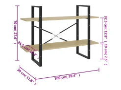 Estantería de 2 niveles contrachapada roble Sonoma 100x30x70 cm