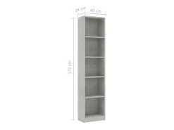Estantería de 5 niveles contrachapada gris hormigón 40x24x175cm