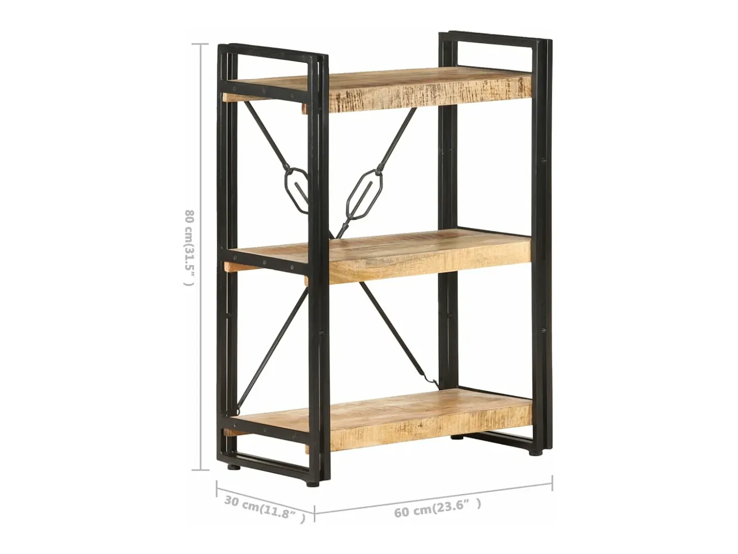 Estantería de 3 niveles de madera maciza de mango 60x30x80 cm