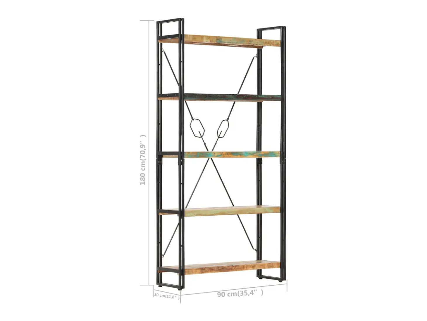 Estantería de 5 niveles de madera maciza reciclada 90x30x180 cm