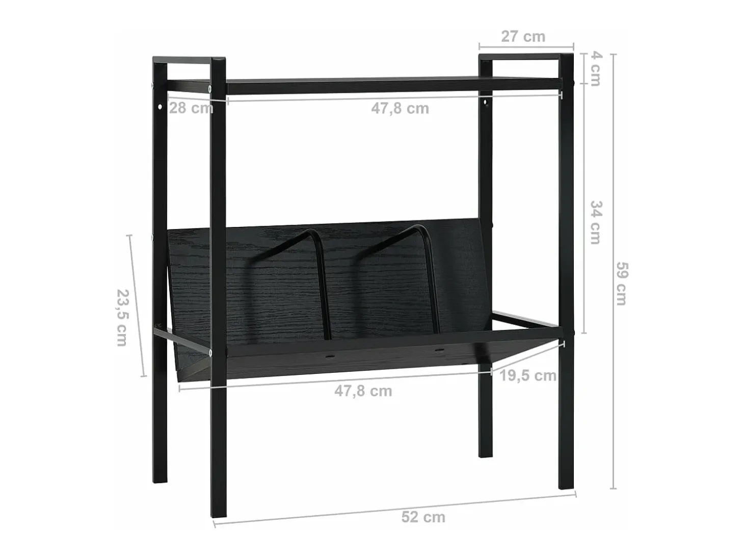 Estantería de 2 niveles de aglomerado negro 52x28x59 cm